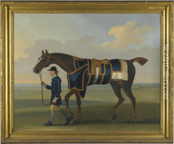 Portrait Of The Racehorse Sedbury, With A Groom Oil Painting - James Seymour