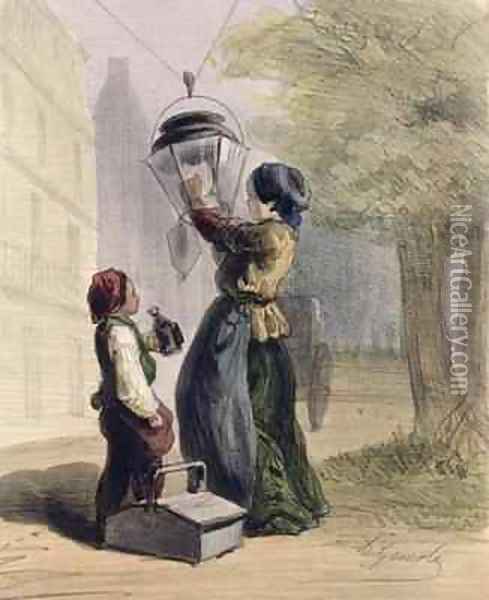 The Lamplighter Oil Painting - Alfred Andre Geniole