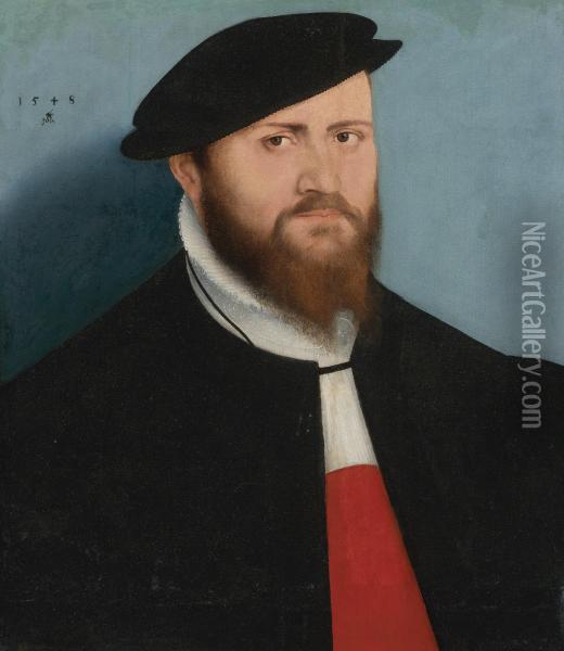 Portrait Of A Man In A Hat Oil Painting - Lucas The Younger Cranach