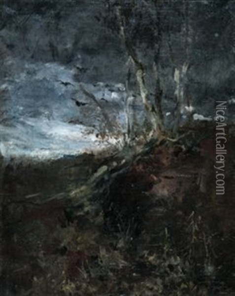 Karge Landschaft Mit Aufkommendem Gewitter Oil Painting - Carl Mayr-Graetz