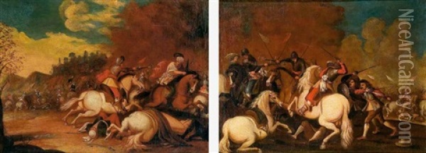 Batalla Ecuestre (pair) Oil Painting - Jacques Courtois