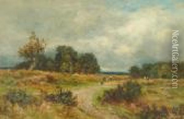 On The Surrey Downs Oil Painting - Benjamin Williams Leader