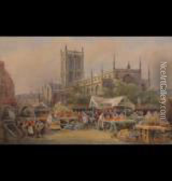 Market Day Near Holy Trinity Oil Painting - Frederick William Booty