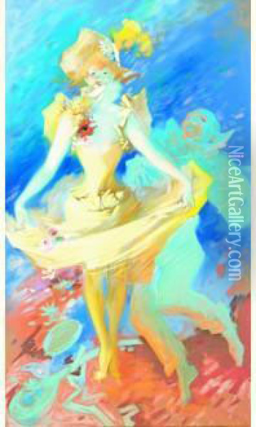 Danse Avec Pierrot Oil Painting - Jules Cheret