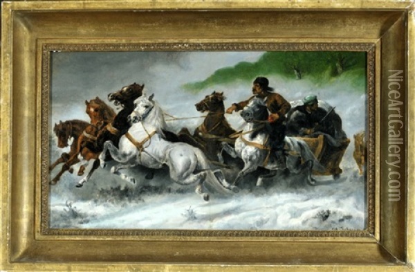 Kosaken Mit Pferdeschlitten Oil Painting - Adolf Schreyer