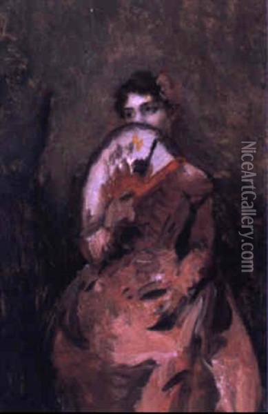 Dame Mit F,cher Oil Painting - Franz Rumpler
