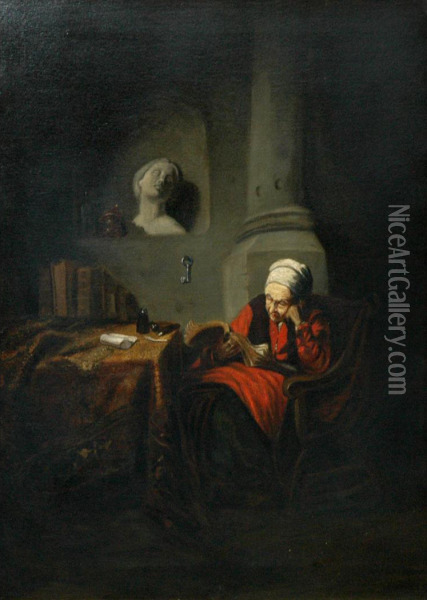 Old Woman Reading A Book Oil Painting - Nicolaes Maes