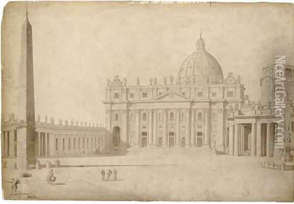 The facade of Saint Peter's, Rome, from the piazza Oil Painting - Francesco Pannini