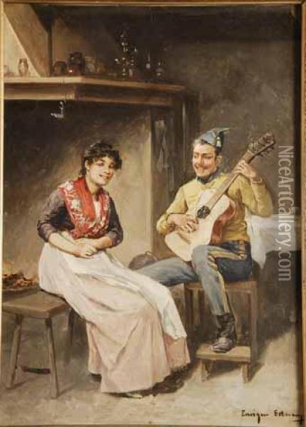Soldado Y Gitana Oil Painting - Enrique Estevan Y Vicente