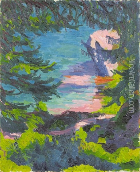 Ausblick Auf Den Silsersee Am Weg Von Maloja Nach Isola Oil Painting - Giovanni Giacometti