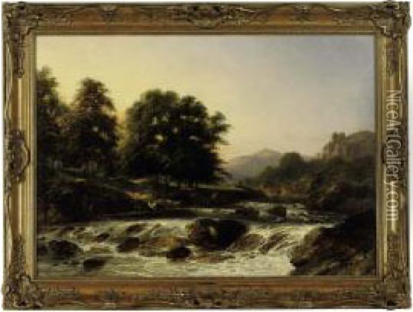 On The River Wharfe, Yorkshire Oil Painting - James Poole