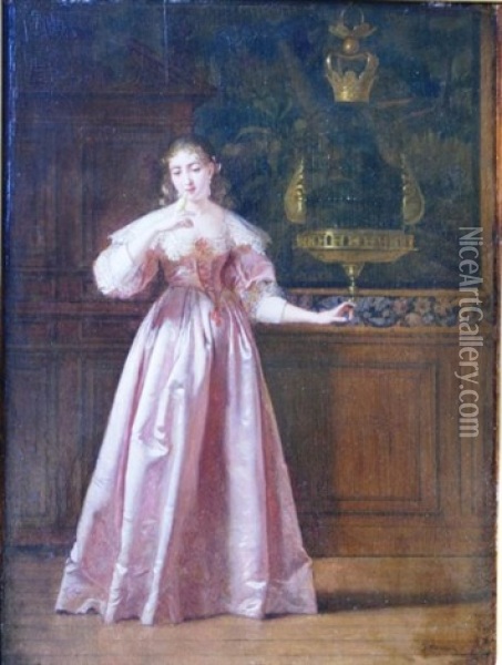 Femme Au Canarie Oil Painting - Charles Francois Pecrus