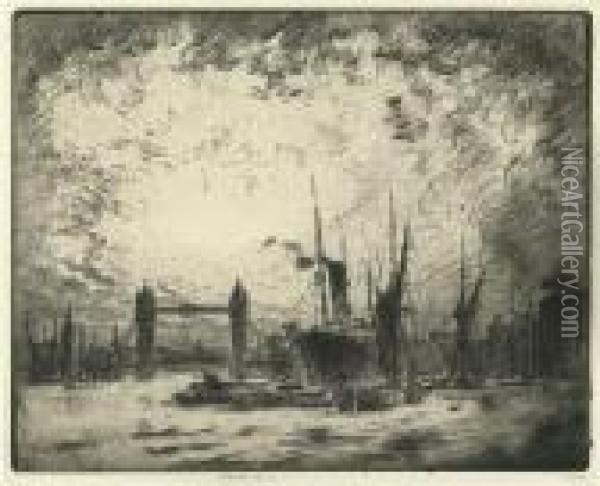 Tower Bridge Oil Painting - Joseph Pennell