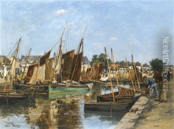 Bateaux Au Port Oil Painting - Emile Louis Vernier