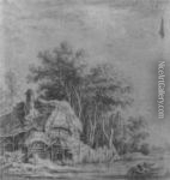 Flussufer Mit Einem Von Hohen Baumen Umstandenen Bauernhaus Oil Painting - Anthonie Waterloo