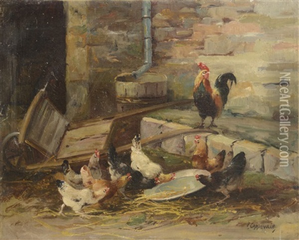 Poulailler Oil Painting - Edmond Van Coppenolle