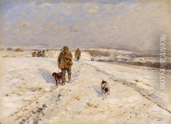 Wintermorgen Oil Painting - Hugo Muehlig