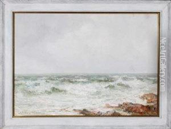 Waves Breaking On A Rocky Shore Oil Painting - John Falconar Slater