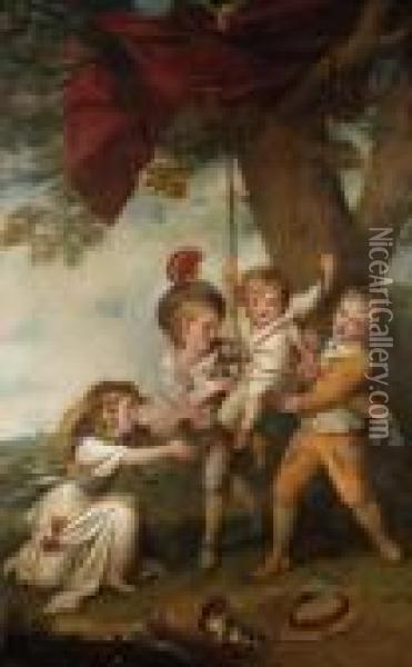 The Boyle Children: Group Portrait Of The Children Of Edmund Boyle,7th Earl Of Cork Oil Painting - Richard Cosway