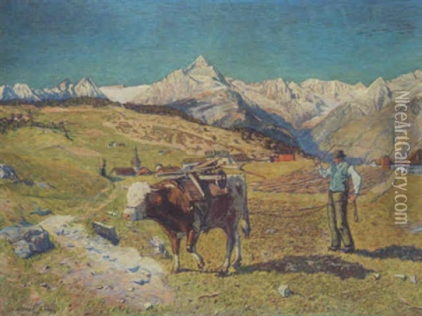 Fruhlingslandschaft Im Val D'anniviers Oil Painting - Oscar Wilhelm Luethy