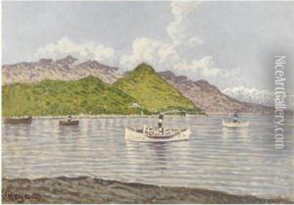 Vaporetti Sul Lago Maggiore Oil Painting - Enrico Reycend