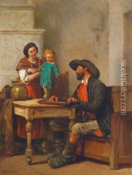Derzitherspieler Oil Painting - Gustave Brion