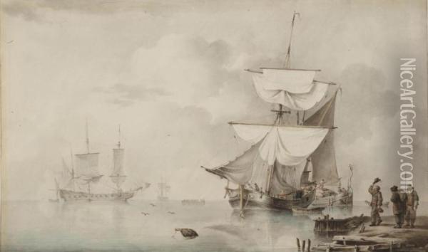 A Last Salutation To The Fleet Oil Painting - Leendert de Koningh