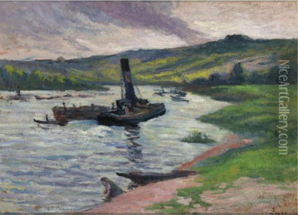 Remorqueurs Sur La Seine Oil Painting - Maximilien Luce