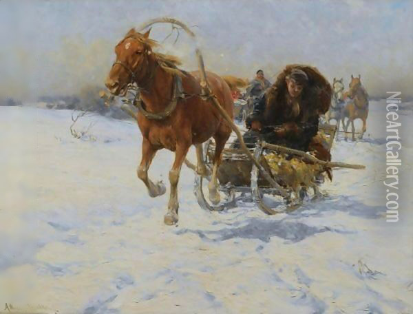 Sleigh Ride 2 Oil Painting - Alfred Wierusz-Kowalski