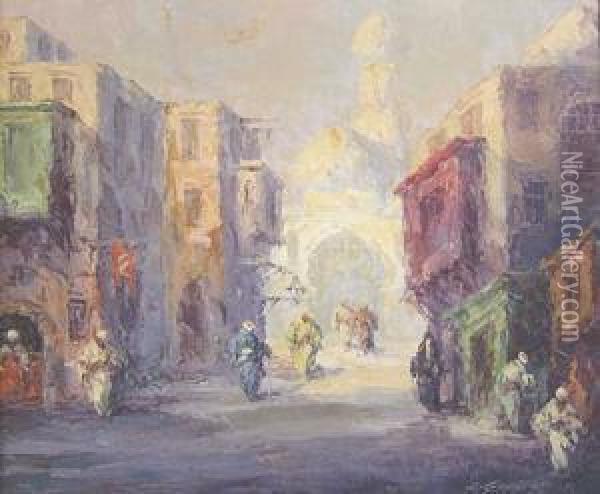 Cairo Street Scene Oil Painting - Leonid Gechtoff