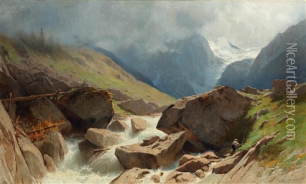 Valais Mountain Landscape Near Arolla Oil Painting - Gustave Castan