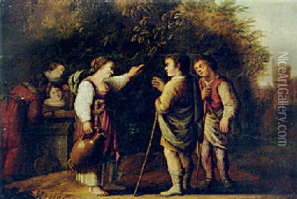 Eliezer And Rebecca At The Well Oil Painting - Jacob Symonsz Pynas