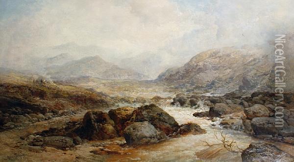 View Of Snowdon Oil Painting - James Webb