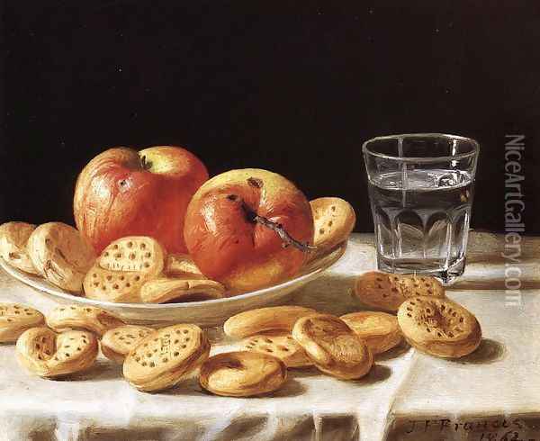 Still Life with Apples and Biscuits Oil Painting - John Defett Francis