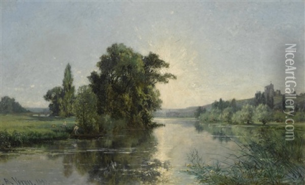 Sunset On The Riverbank Oil Painting - Alexandre Rene Veron
