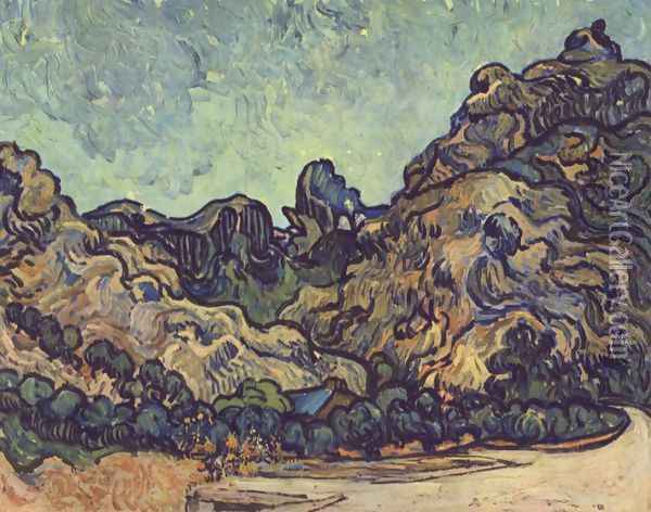 Mountains at Saint-Remy with Dark Cottage Oil Painting - Vincent Van Gogh