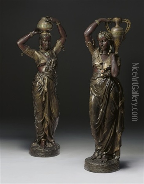 Femme Indienne Portant Un Vase Sur Epaul Gauche ( + Femme Indienne Portant Un Vase Sur La Tete; 2 Works) Oil Painting - Charles Henri Joseph Cordier