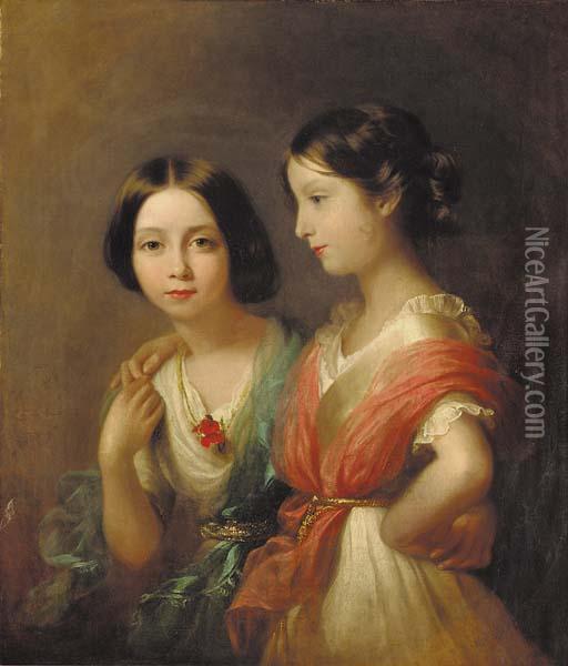 Portrait Of Two Sisters Oil Painting - Aldolphus Robert Venables