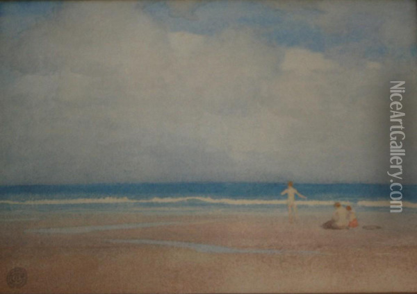Three Figures On A Beach Oil Painting - James Cadenhead