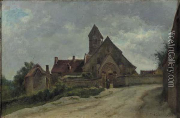 A Church In A Small Village Oil Painting - Claude Vignon