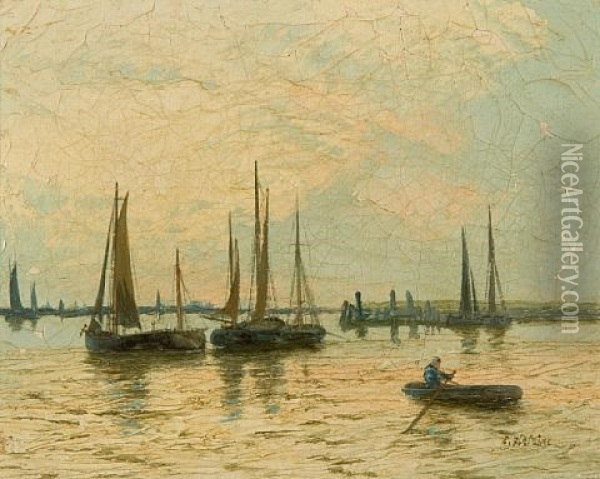 Shipping In The Thames Estuary (+ Another; Pair) Oil Painting - Edward Henry Eugene Fletcher