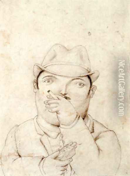 Man Smoking Hombre Fumando Oil Painting - Fernando Botero