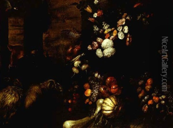 Nature Morte De Fruits Et Animaux Oil Painting - Jan Pauwel Gillemans The Elder