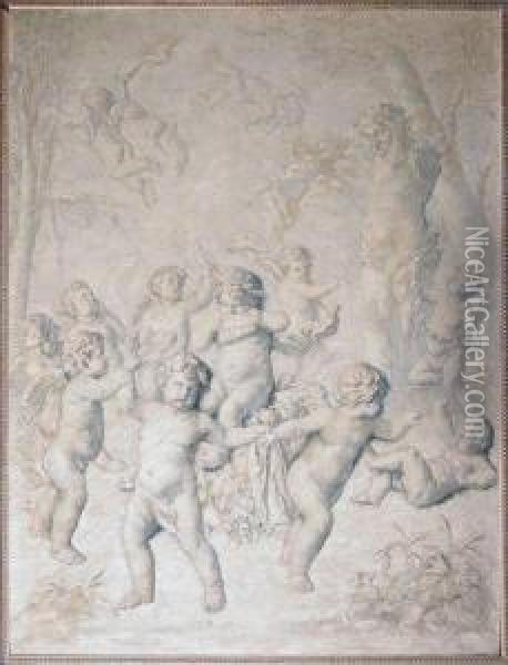 Putti Adorning A Herm Oil Painting - Walter MacEwen