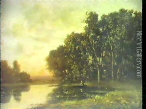 Teichlandschaft Mit Ruderboot Oil Painting - Leon Richet