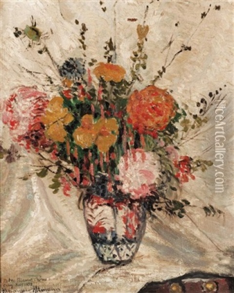 Flowers Against A White Drape Oil Painting - Alexandre Altmann