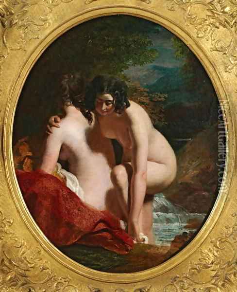 Two Girls Bathing Oil Painting - William Etty
