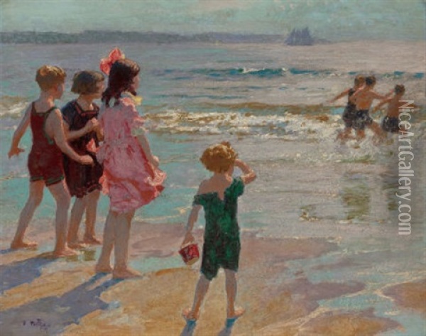 Children At The Shore Oil Painting - Edward Henry Potthast