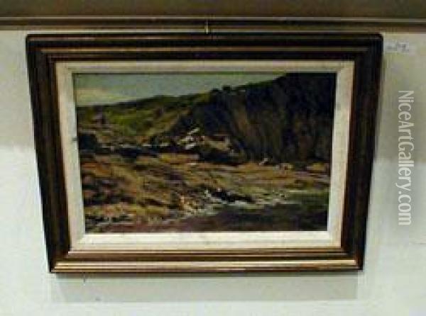 Slanting Rocks, Base Of Bald Head Cliff Oil Painting - Howard Russell Butler
