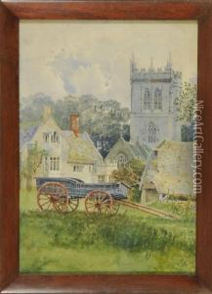 Landscape With Church And Cart Oil Painting - George Nattress